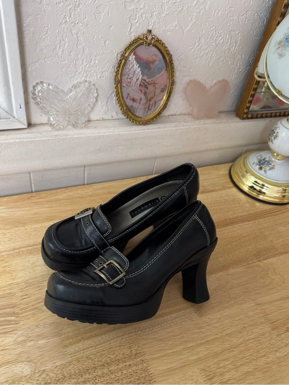 Ellemenno Black Y2K Platform Buckle Loafer Heels Size 8.5 Grunge